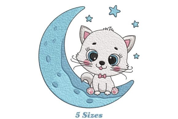Cat on Moon Embroidery Design