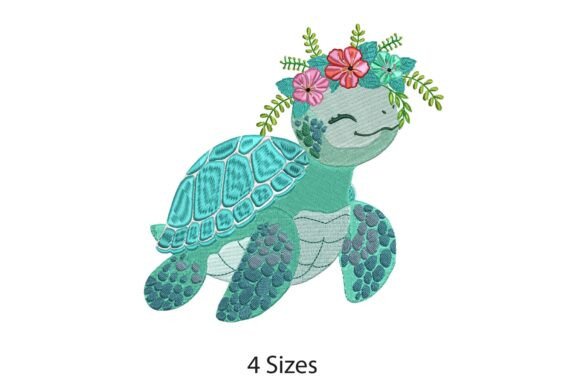 Floral Turtle Embroidery Design